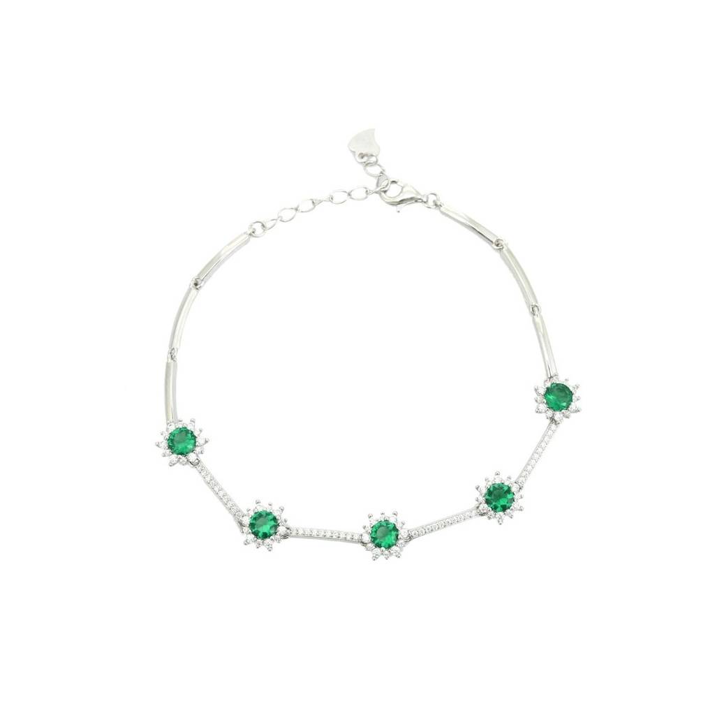 925 Silver Flower Charm Adjustable Tennis Bracelet With Cz Diamond Crystals : NFL75