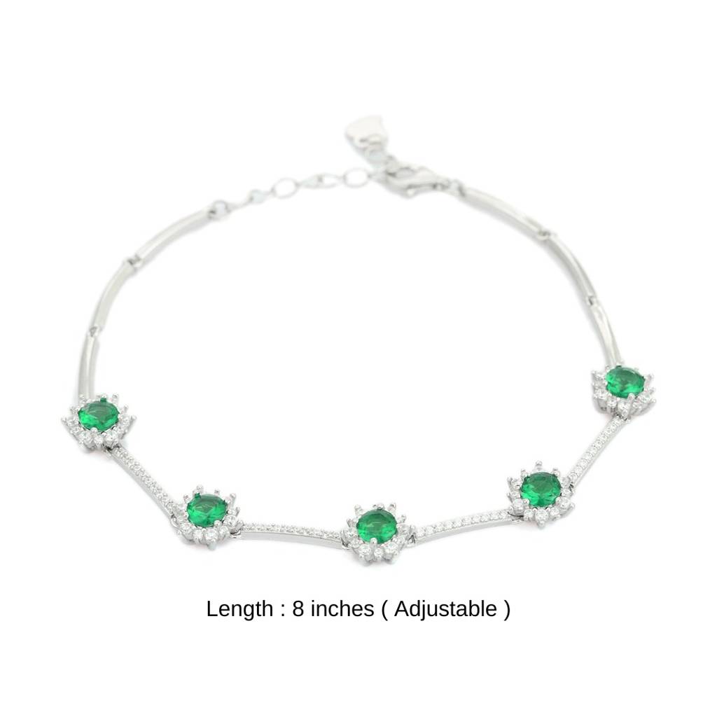 925 Silver Flower Charm Adjustable Tennis Bracelet With Cz Diamond Crystals : NFL75