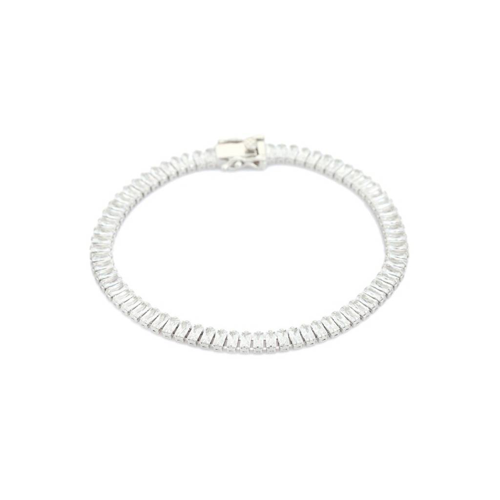 925 Silver White Gold Tennis Bracelet With Baguette Cut Cz Diamonds : NFL80