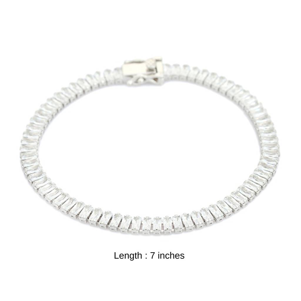 925 Silver White Gold Tennis Bracelet With Baguette Cut Cz Diamonds : NFL80