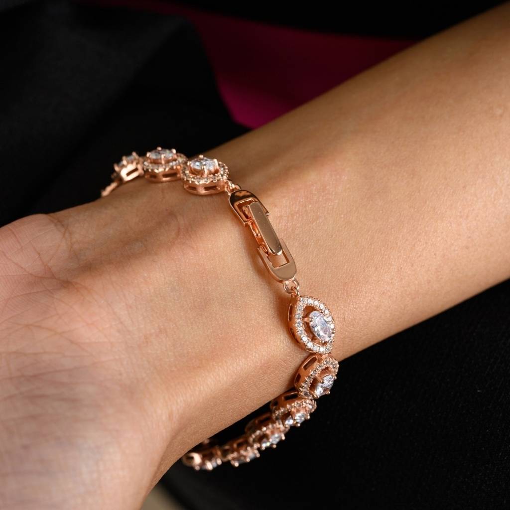 Rose Gold Tennis Bracelet In 925 Silver With Oval Cut Cz Diamonds : NFL81