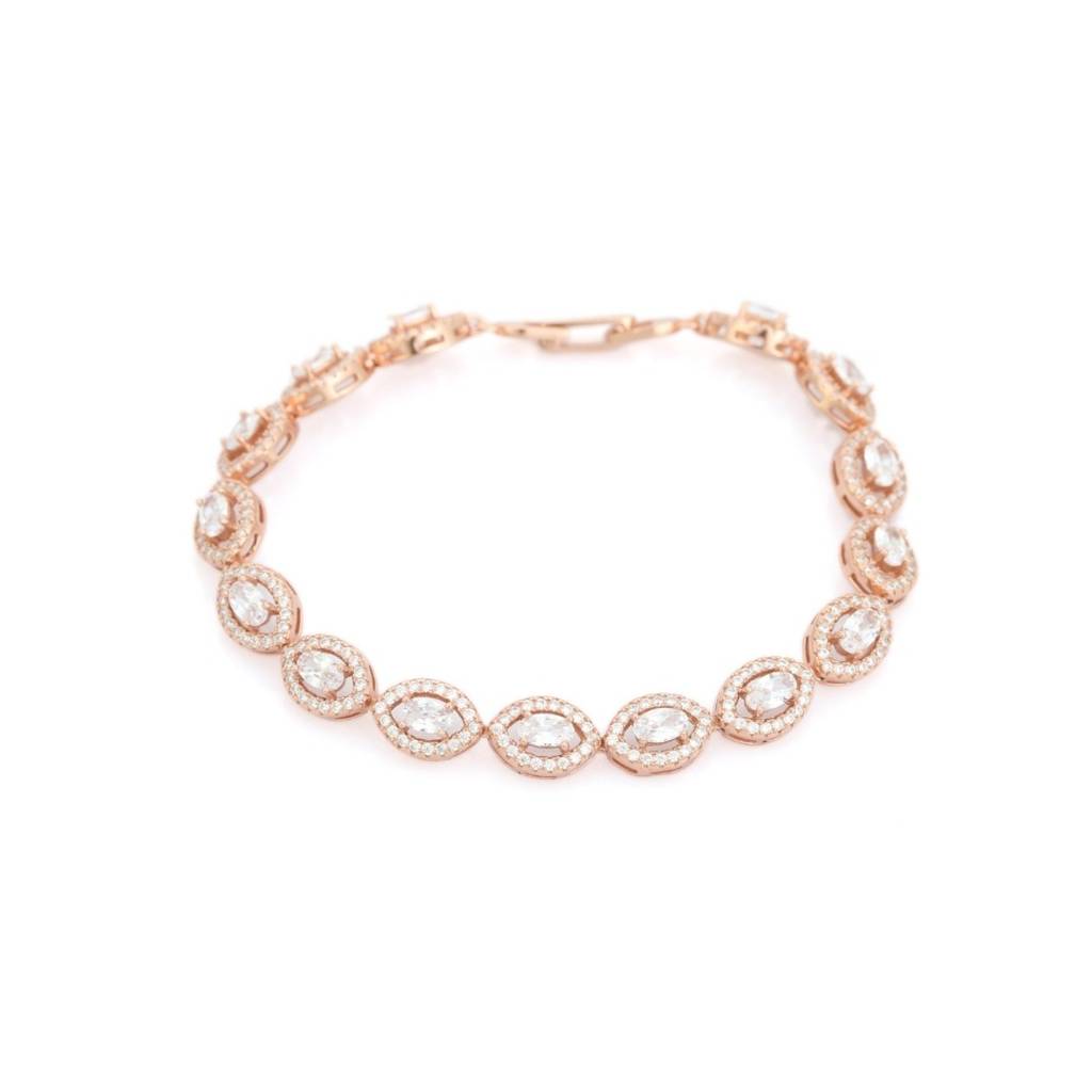 Rose Gold Tennis Bracelet In 925 Silver With Oval Cut Cz Diamonds : NFL81