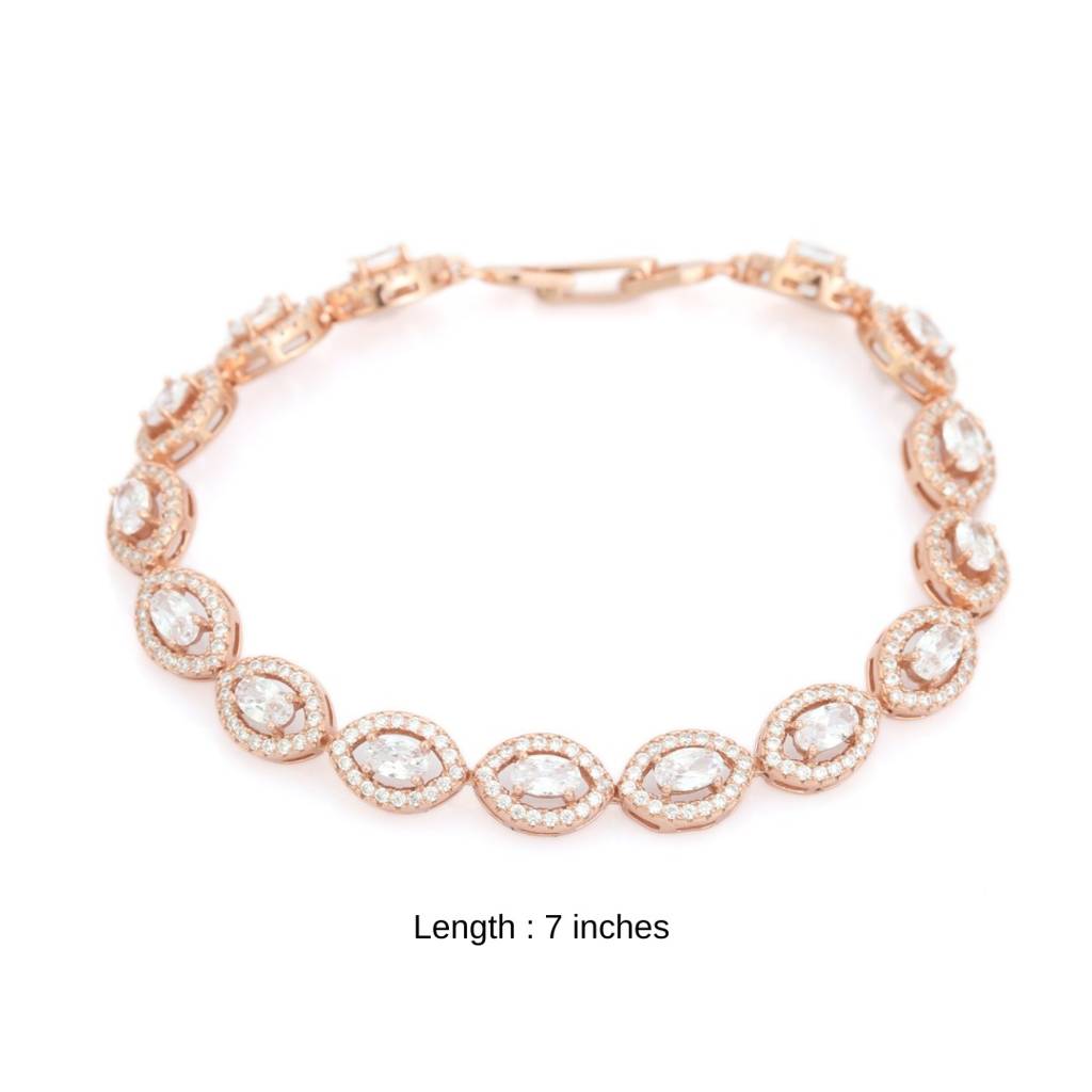 Rose Gold Tennis Bracelet In 925 Silver With Oval Cut Cz Diamonds : NFL81