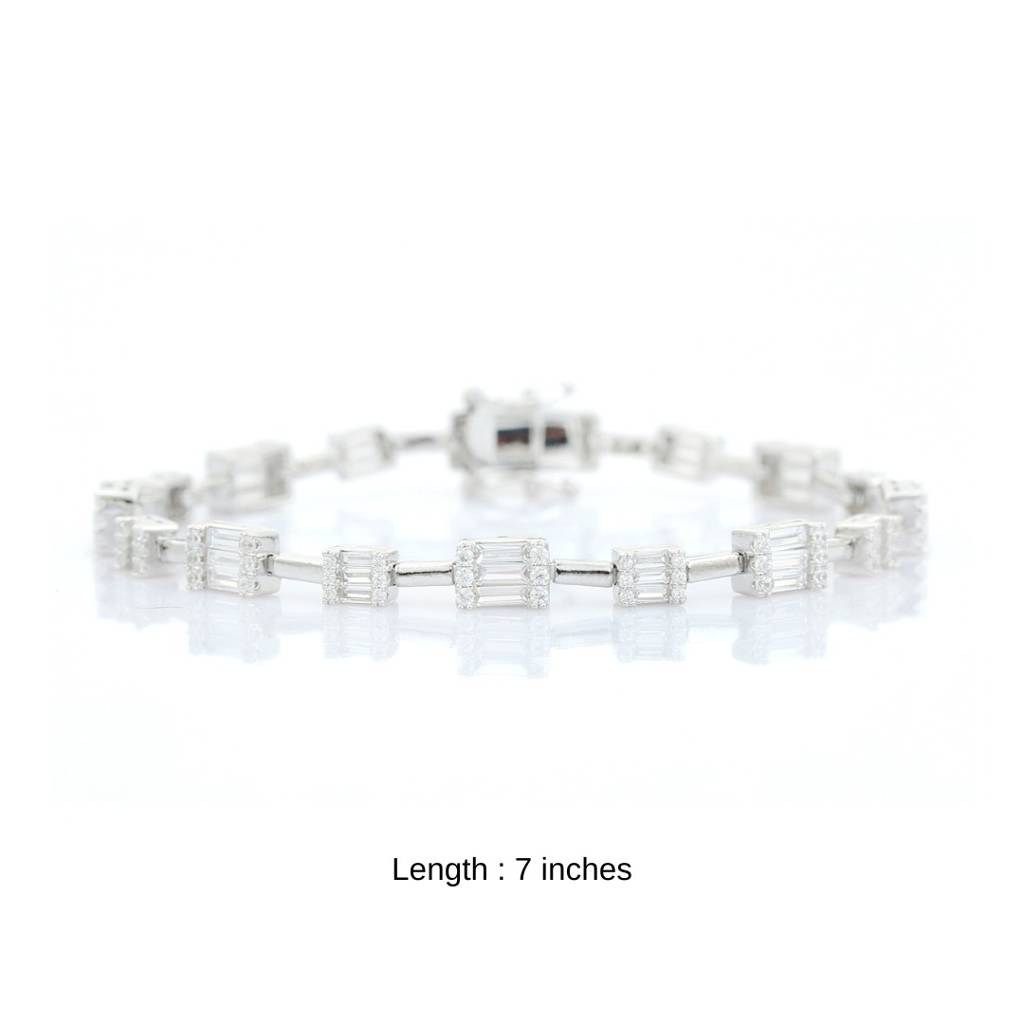 Tennis Bracelet With Sparkling Baguette Cut Cz Diamonds In 925 Silver : NFL83