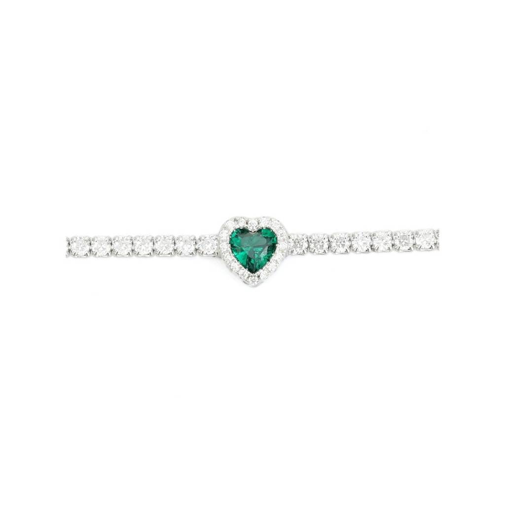 Adjustable Tennis Bracelet With Delicate Heart Shape Green Cz Diamond In 925 Silver : NFL89