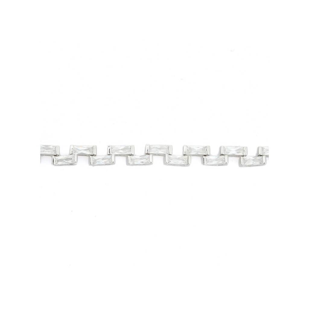 925 Silver Tennis Bracelet With Baguette Cz Diamonds In Zigzag Pattern : NFL90