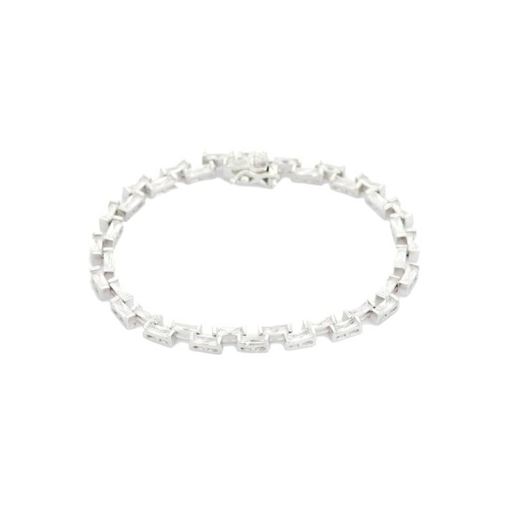 925 Silver Tennis Bracelet With Baguette Cz Diamonds In Zigzag Pattern : NFL90