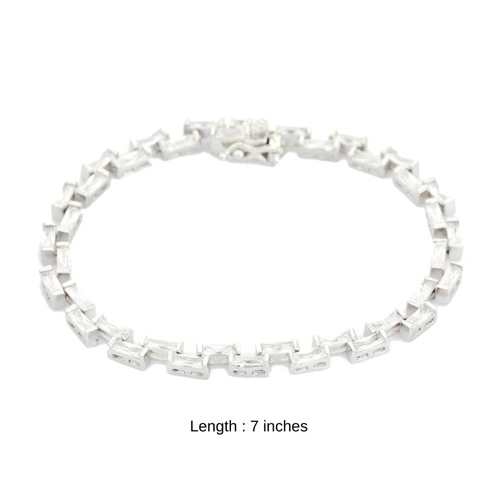 925 Silver Tennis Bracelet With Baguette Cz Diamonds In Zigzag Pattern : NFL90