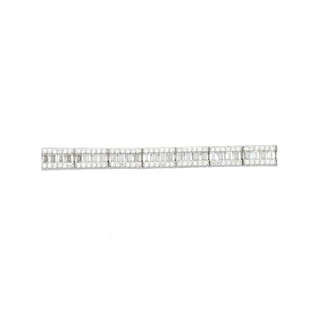 White Gold Tennis Bracelet With Baguette Cut Square Cz Diamonds In 925 Silver : NFL94