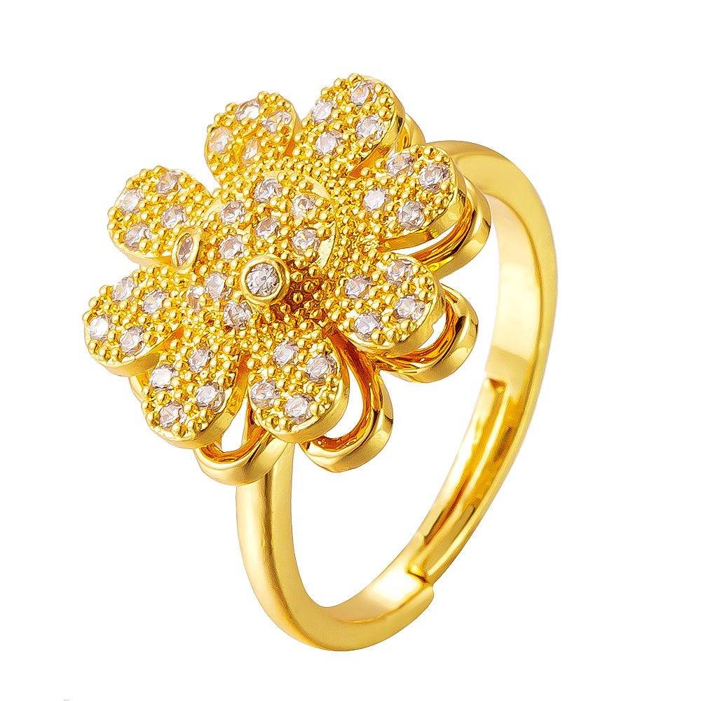 Gold-Tone Sparkling Daisy Flower Ring With Clear Cz Crystals – Adjustable Fashion Jewelry For Women & Girls |St : NI-U64N-UWQV