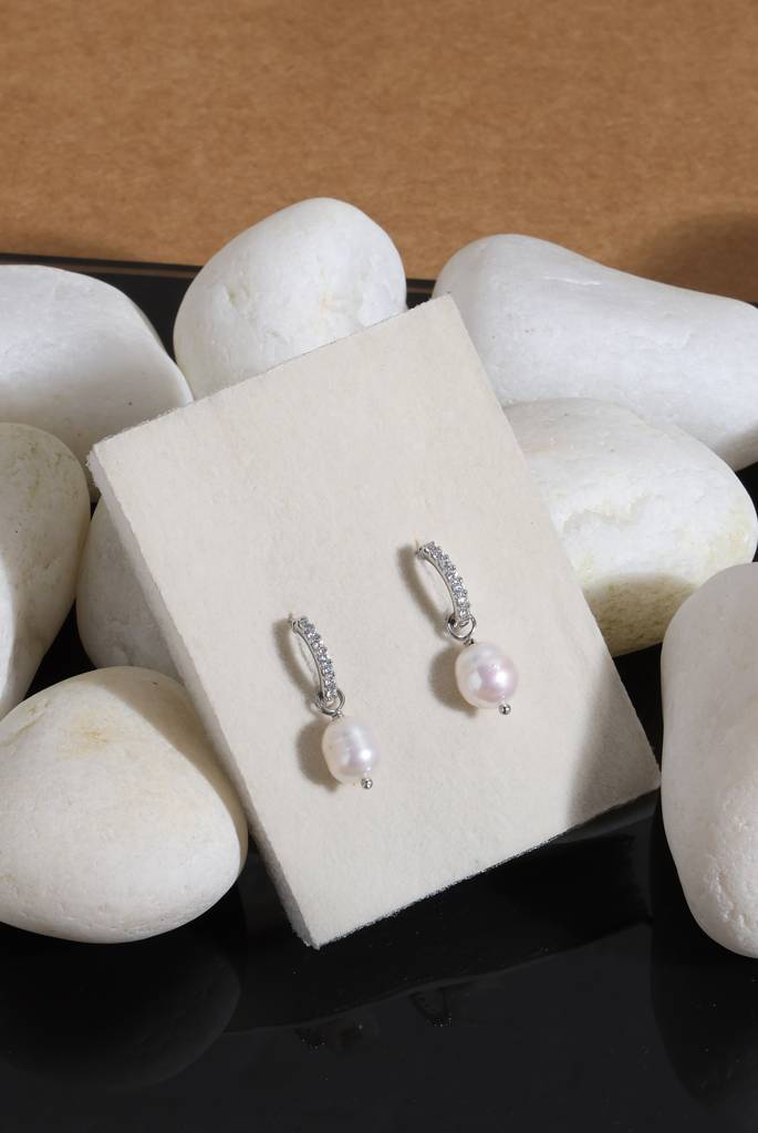 2 In1 Pure Silver Hoop Earring With Detachable Pearl : EC026