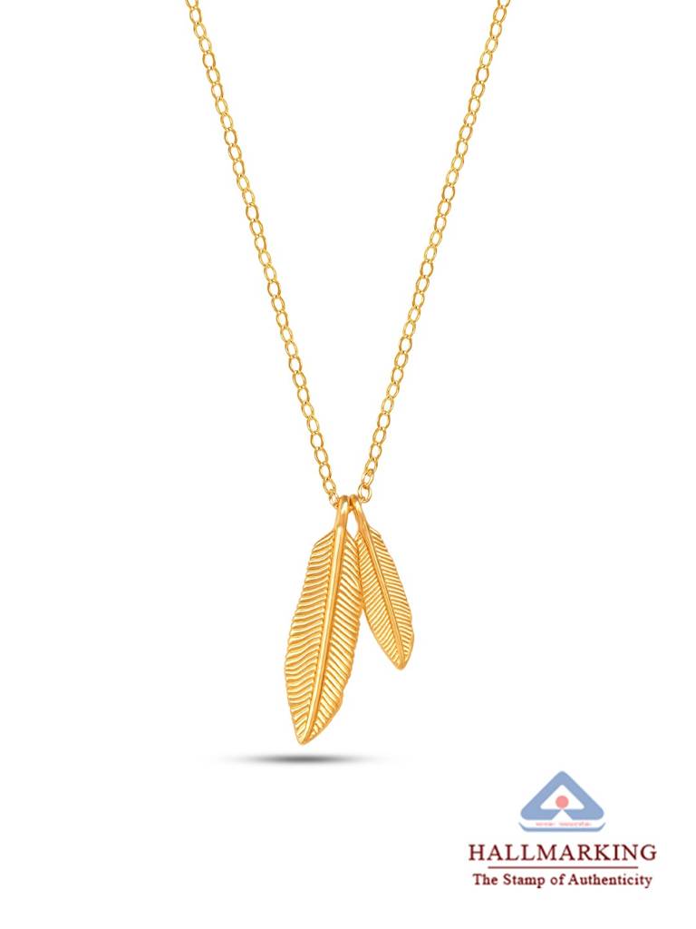 Golden Drift Double Feather Pendant Necklace : NK124101S43CFG