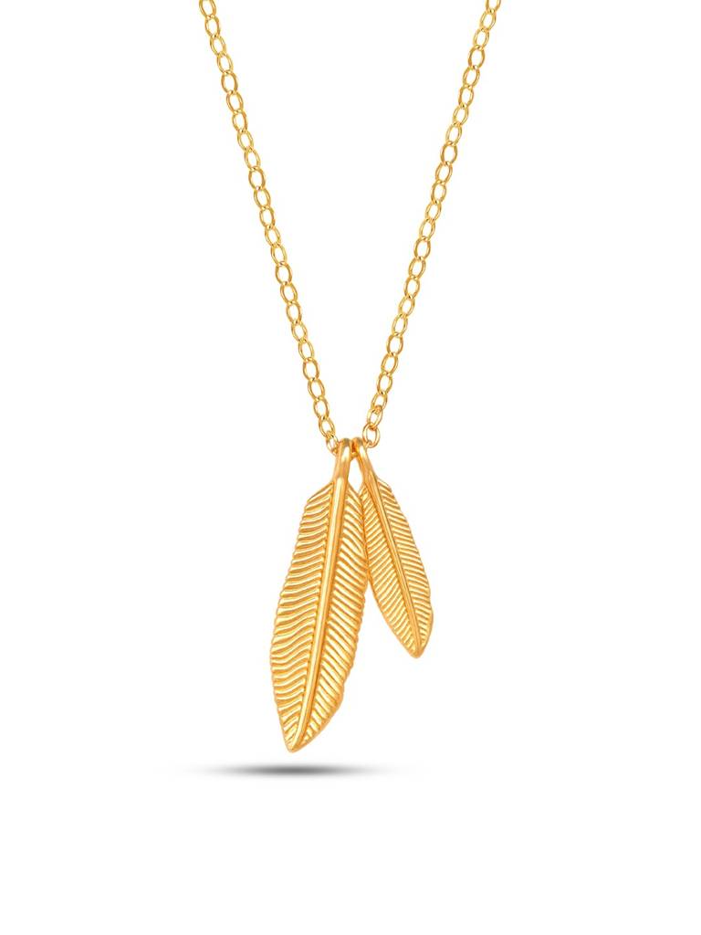 Golden Drift Double Feather Pendant Necklace : NK124101S43CFG