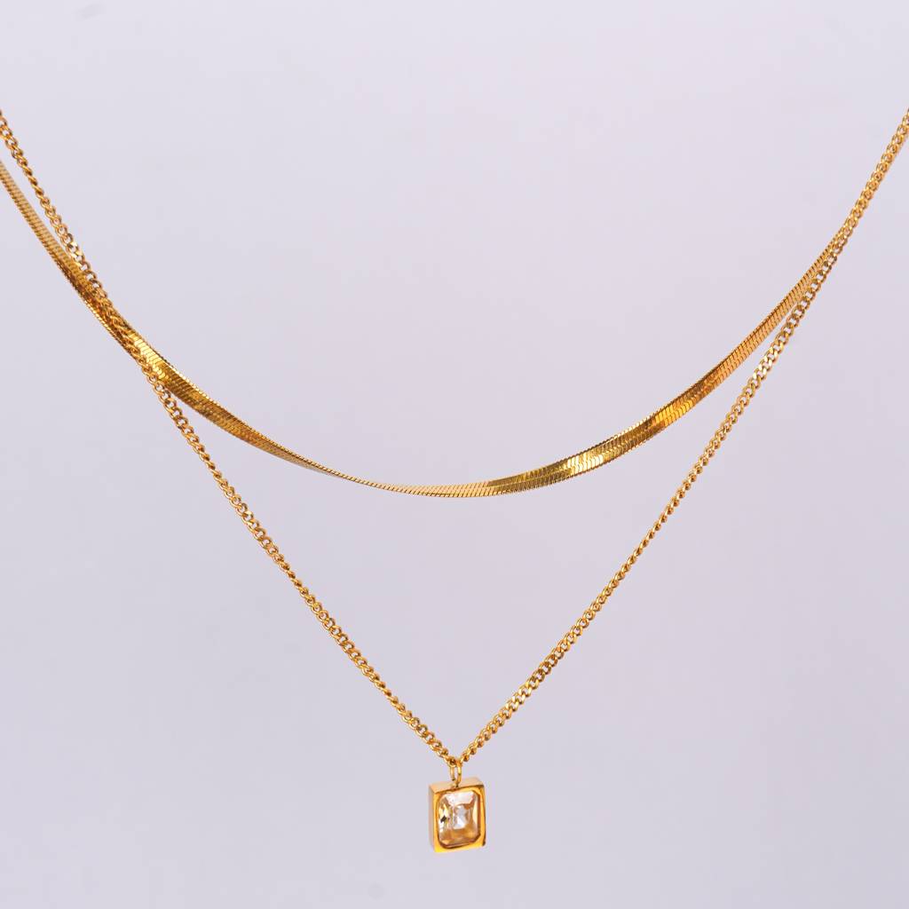 Double Heart Layered Diamond Necklace : NK144