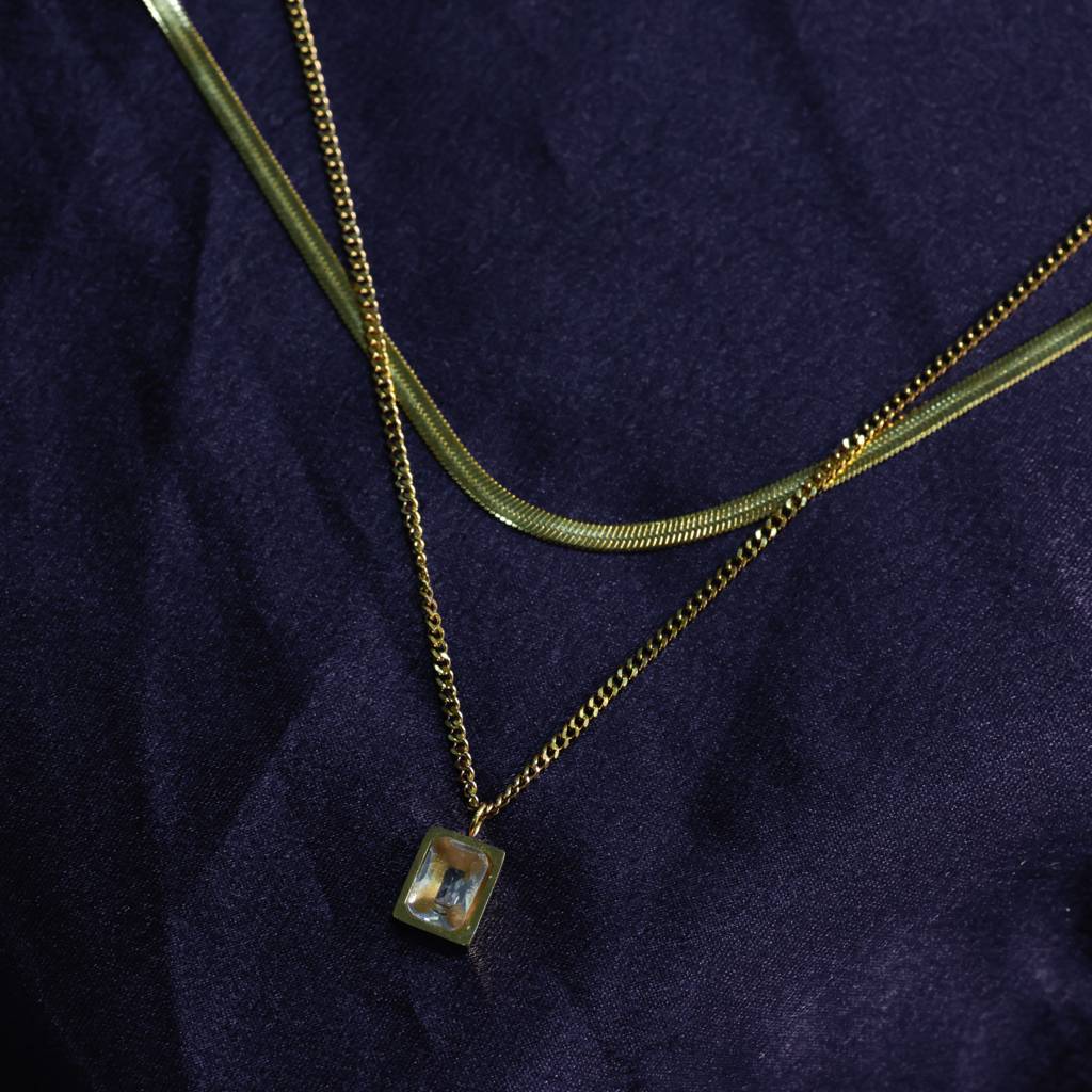 Double Heart Layered Diamond Necklace : NK144