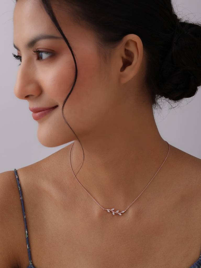 Rose Gold Whisper Leaf Vine Necklace : NK1745S18IA18RG