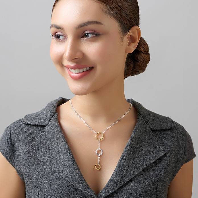 Aria Textured Circular Dual Tone Lariat Necklace For Women : NK192036S20I2T