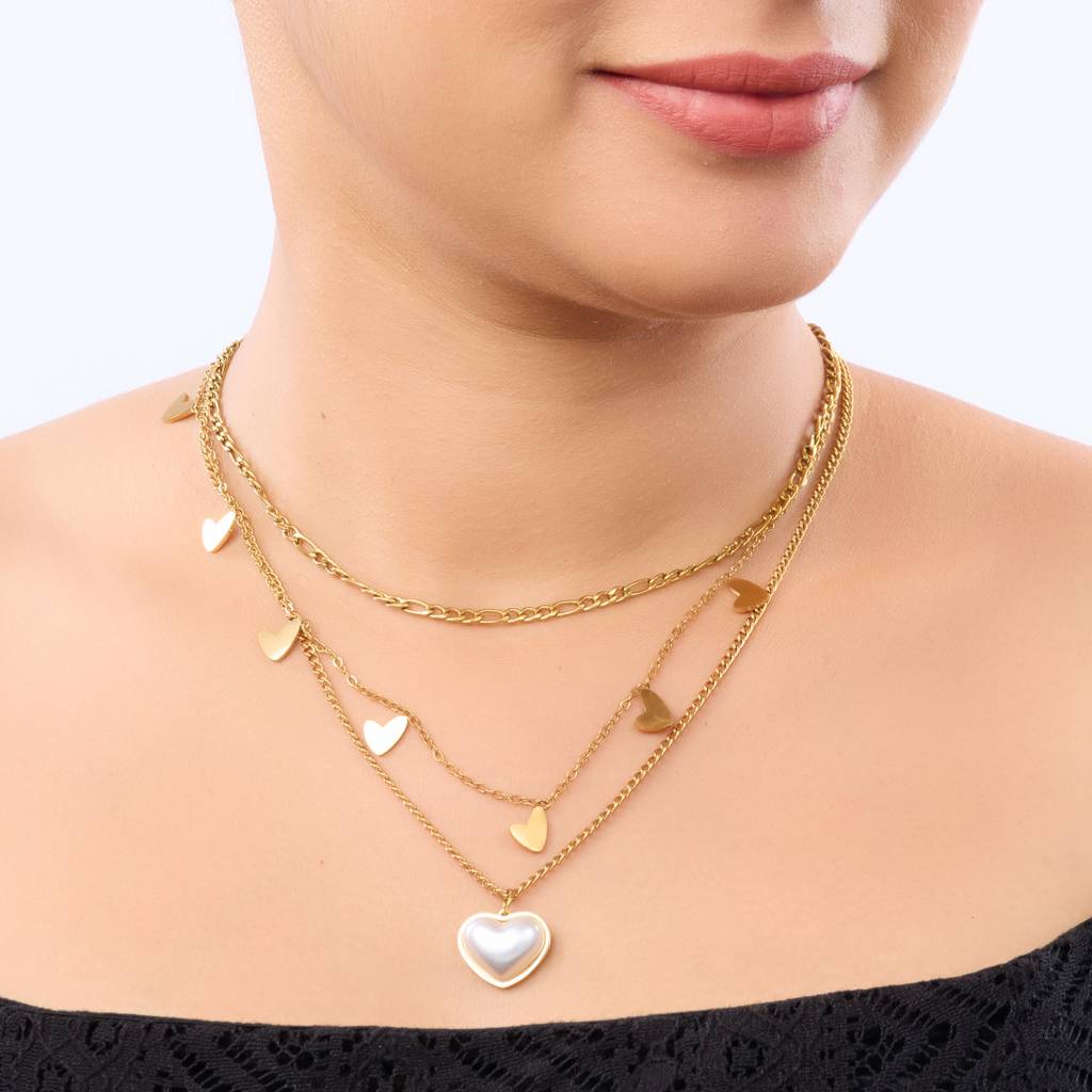 Golden Duo Heart Layered Necklace : NK231