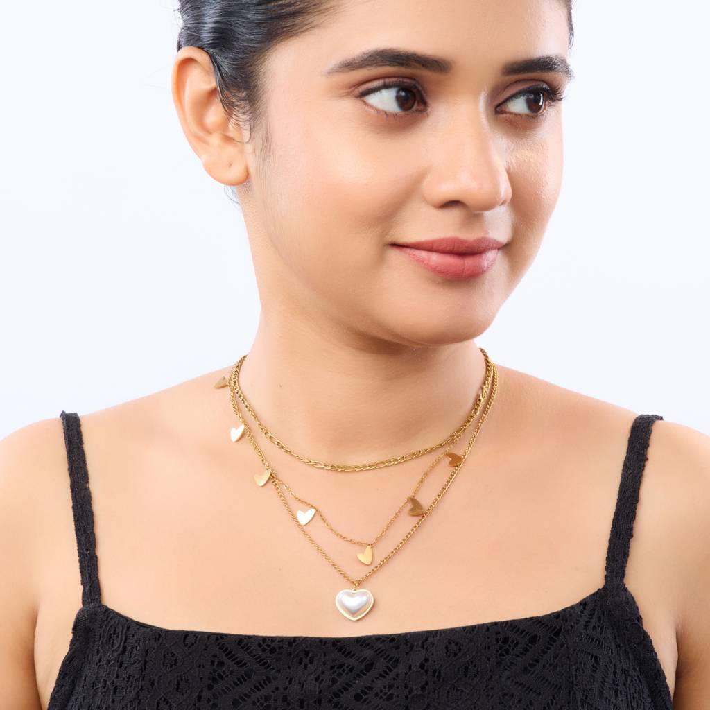 Golden Duo Heart Layered Necklace : NK231