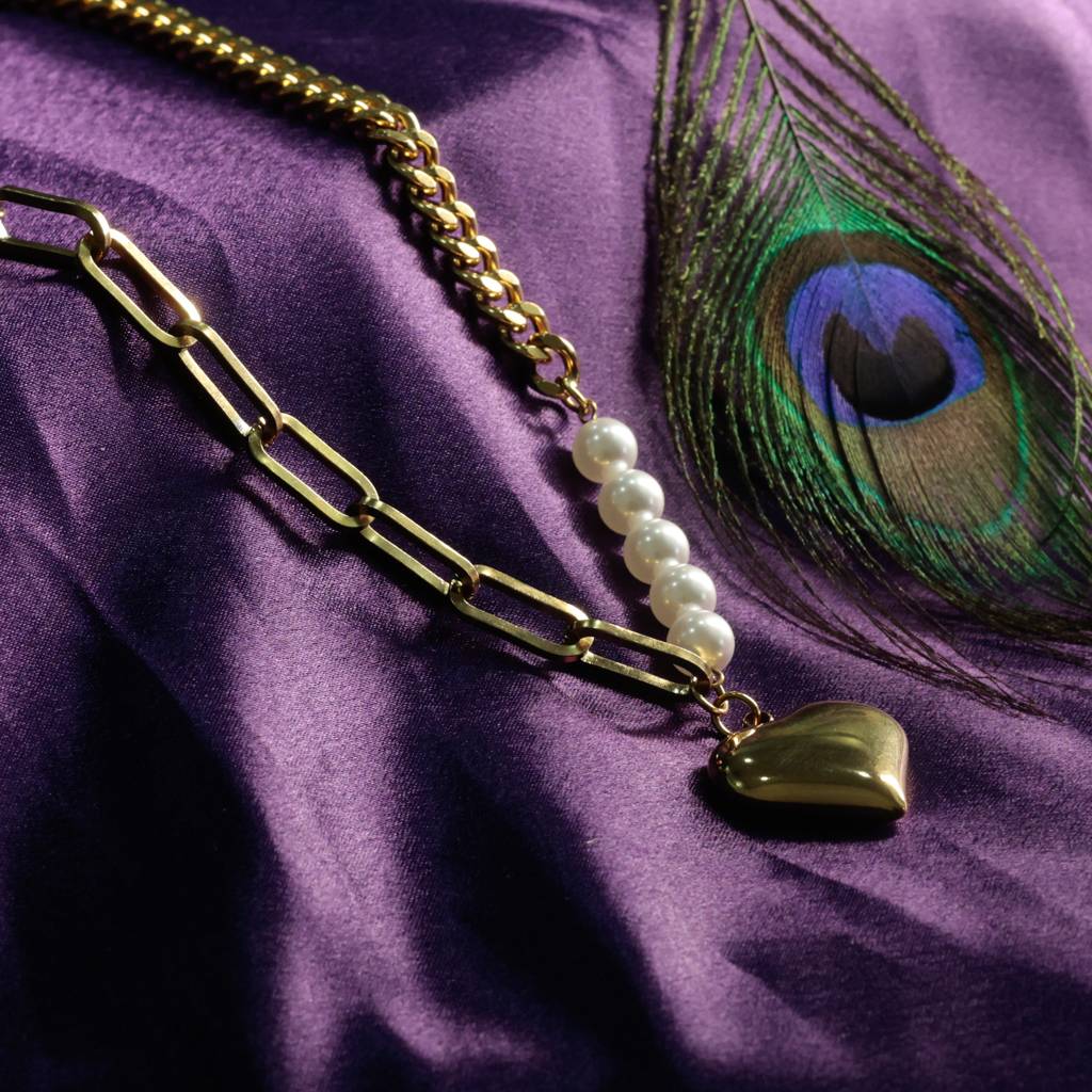 Multi-Chain Heart Pearl Necklace : NK275