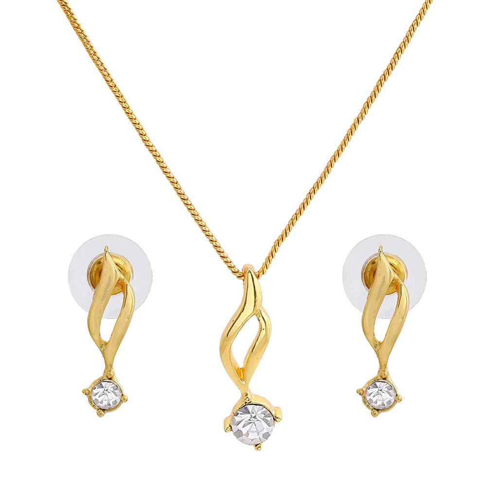 Estele Gold Plated Solitaire Pendant Set With Crystals For Women : 7307NKER