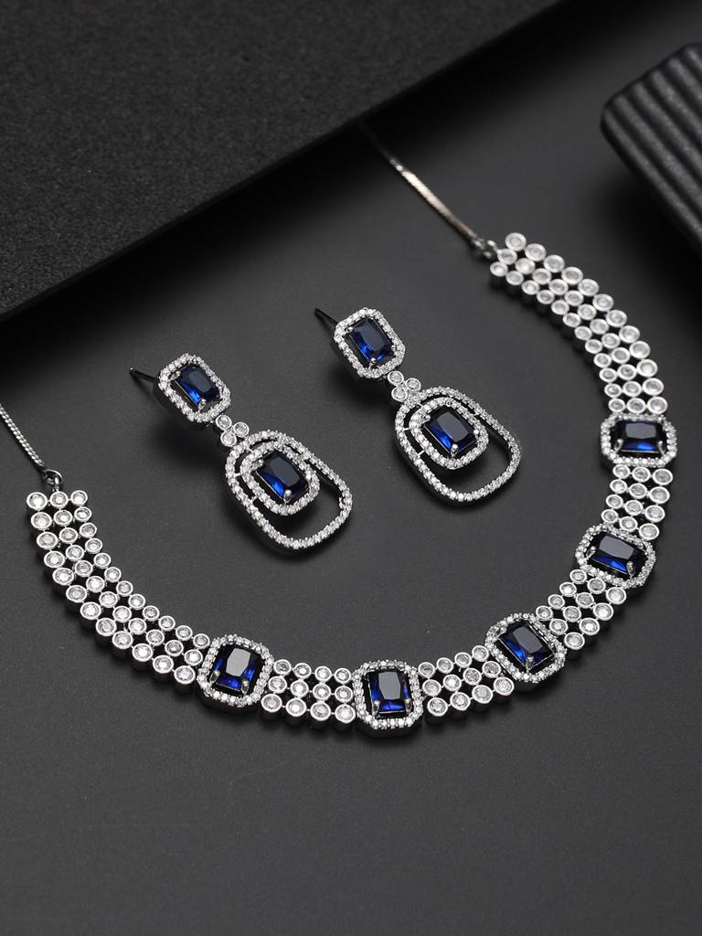 Silver Plated American Diamond Jewellery Set : nl-js22-40191