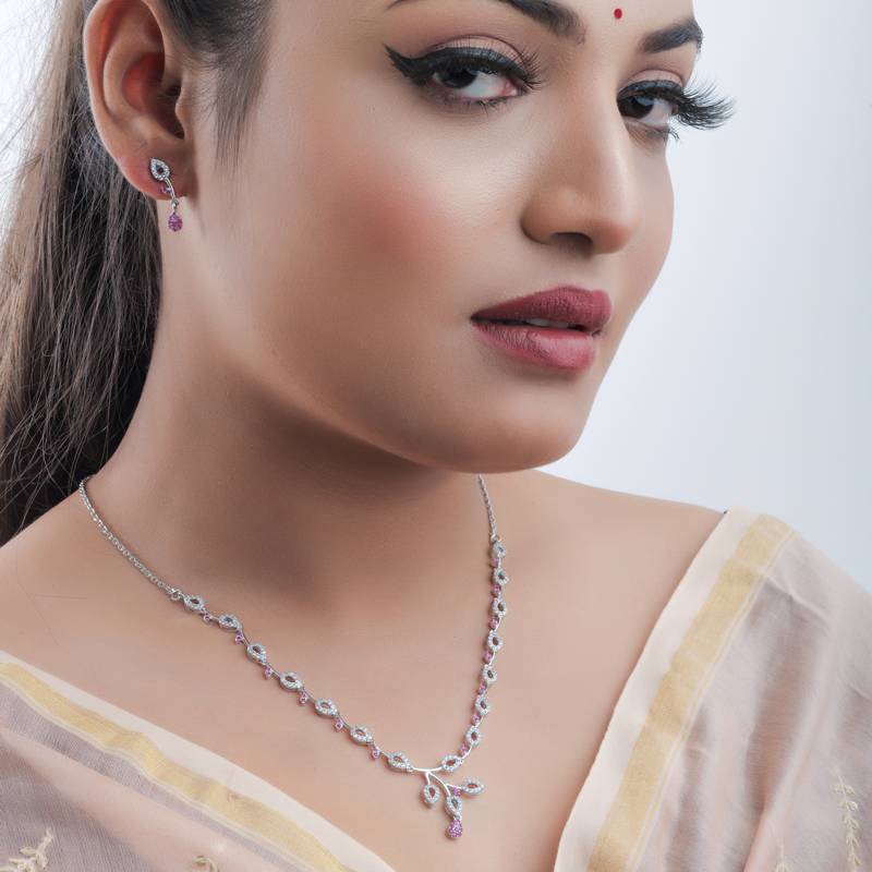 925 Sterling Silver Necklace & Drop Earrings Set | Statement Neckpiece Set : NL1007