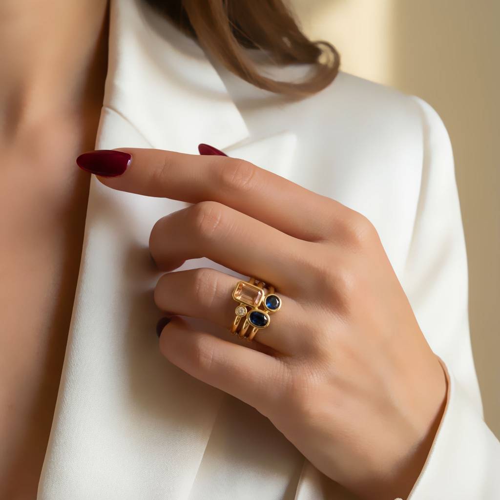 Gold Plated Stone Ring For Women & Girls : Nova Adjustable Ring : NOVA-RING