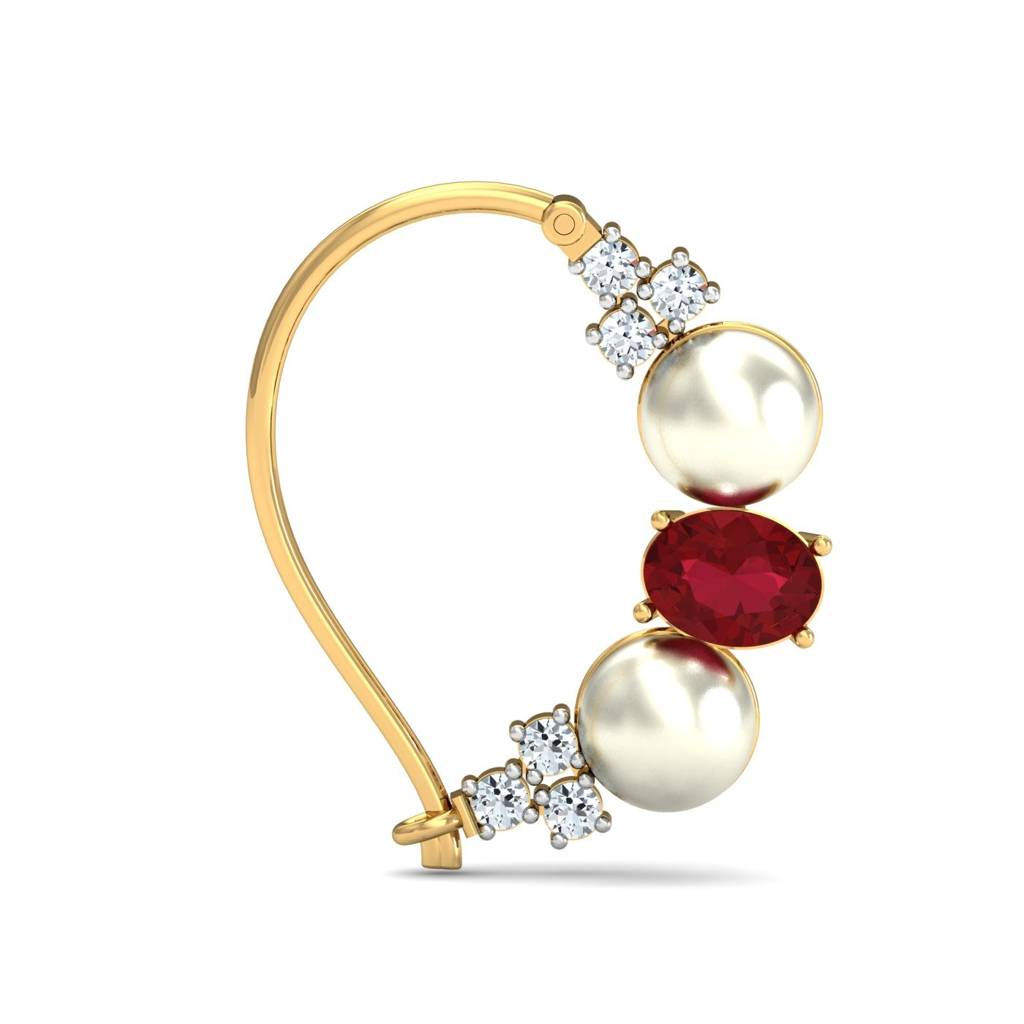 9K Yellow Gold Red Ivory Diamond Nath : NP12084
