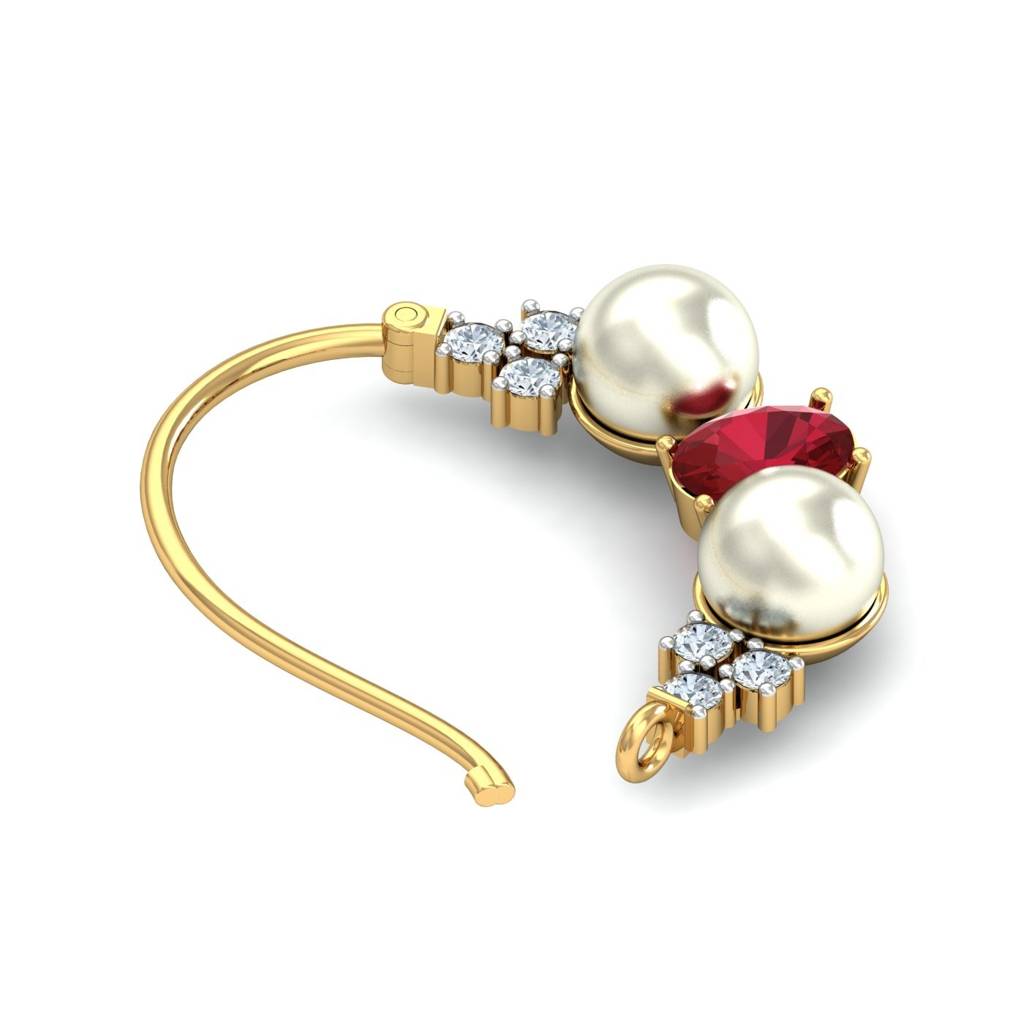 9K Yellow Gold Red Ivory Diamond Nath : NP12084