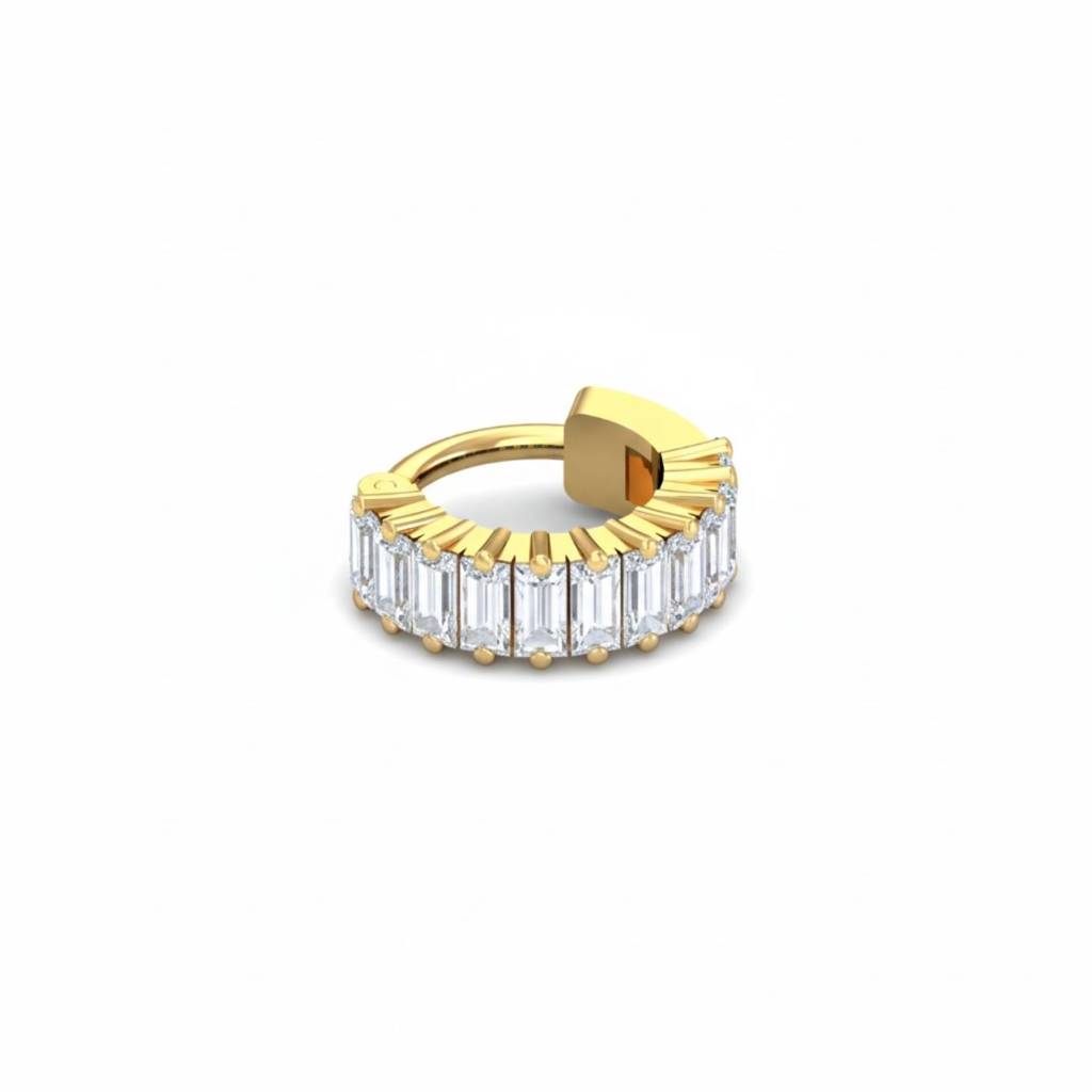 9K Yellow Gold Baguette Diamond Nose Ring : NP13112