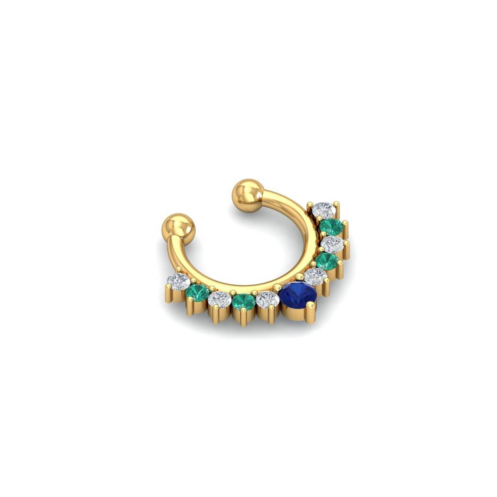 9K Yellow Gold Blue-Green Faux Septum Ring : NP23014