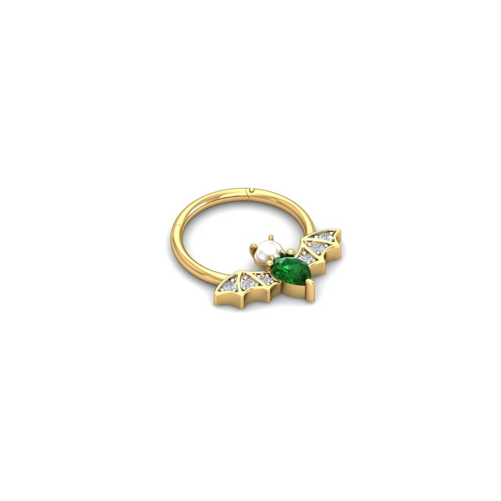 9K Yellow Gold Bat Emerald Septum Ring : NP23019