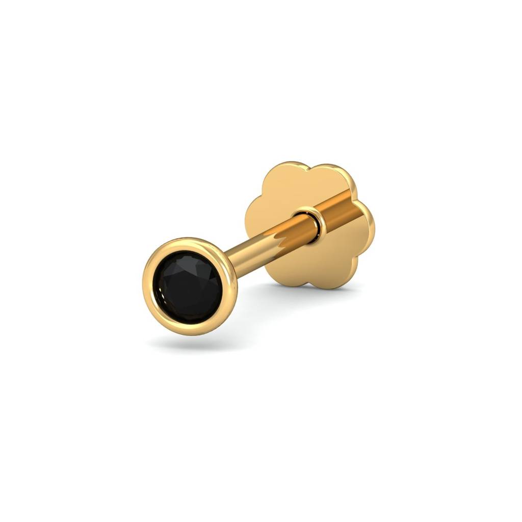 9K Yellow Gold Bezel Black Diamond Nose Stud : NP42091
