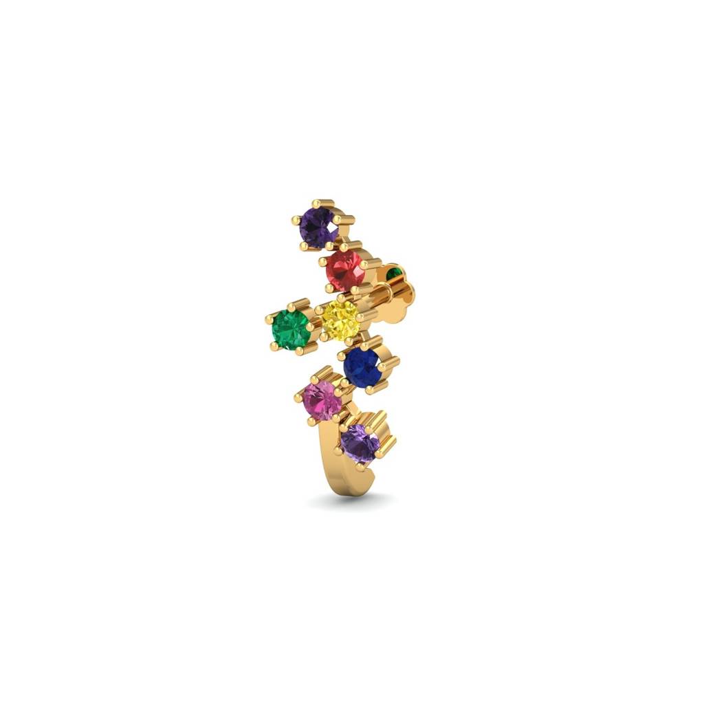 9K Yellow Gold Multi Sapphire J Nose Stud : NP43151