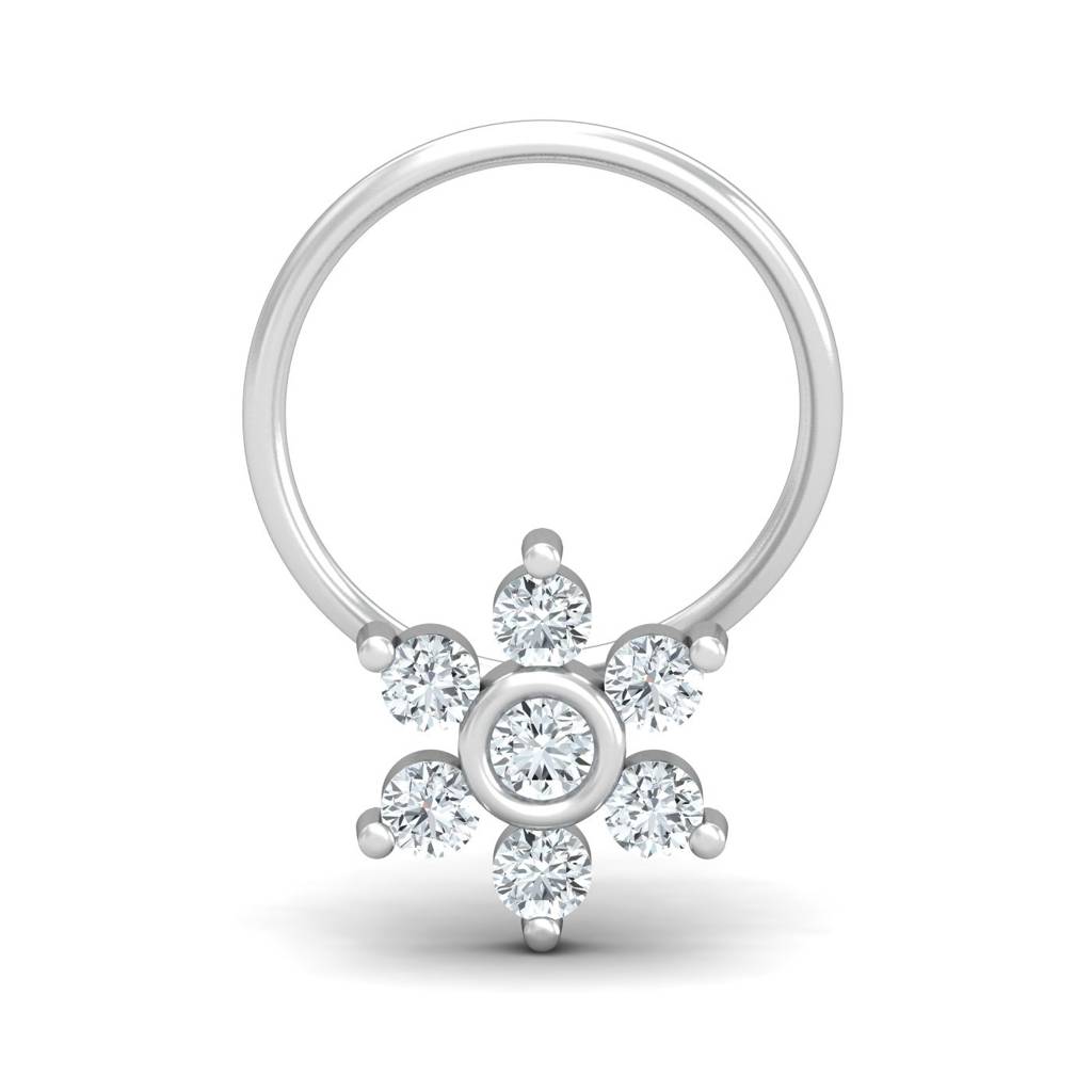 9K White Gold Bezel Love 0.11 Carat Nose Pin : NP52016