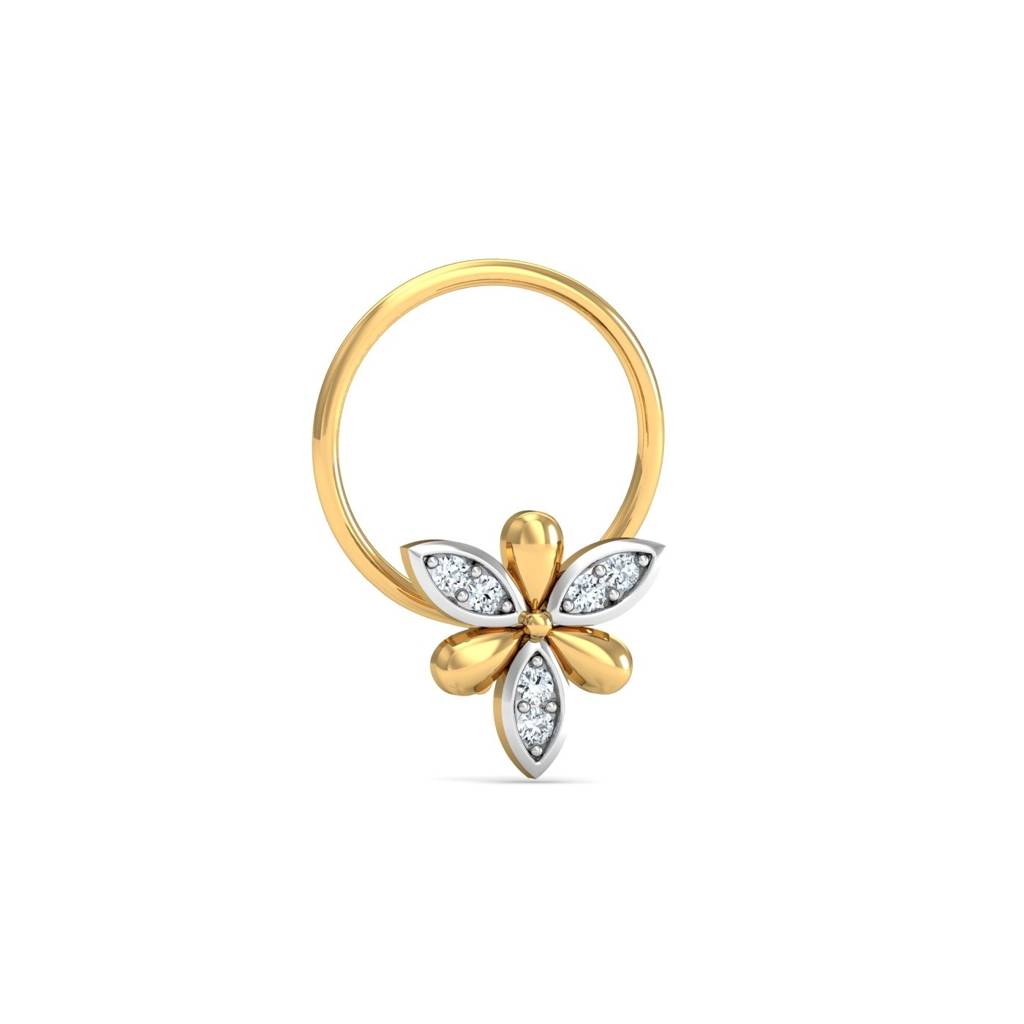 9K Yellow Gold Sepals Diamond Nose Pin : NP52081