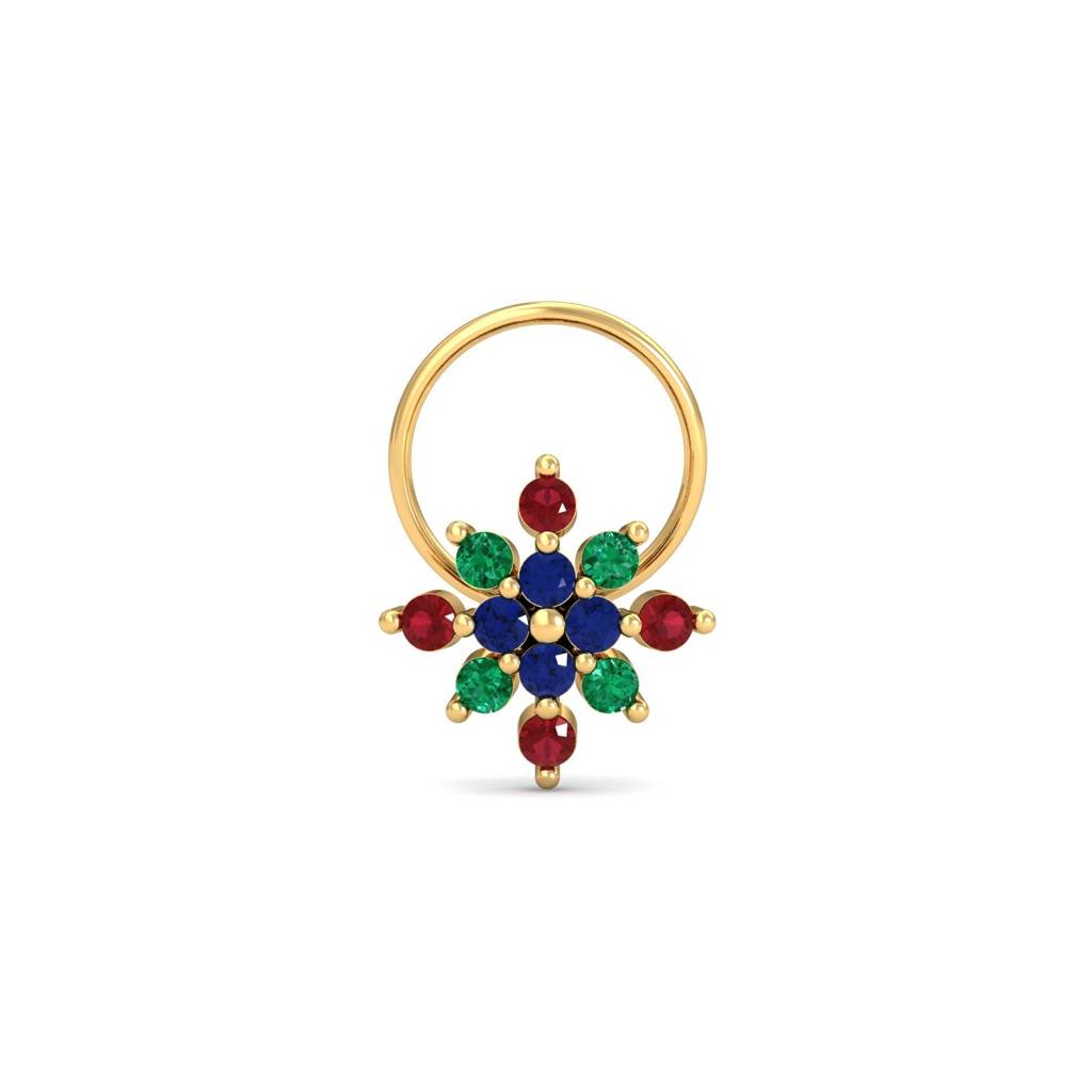 9K Yellow Gold Multi-Gems Nose Pin : NP52113