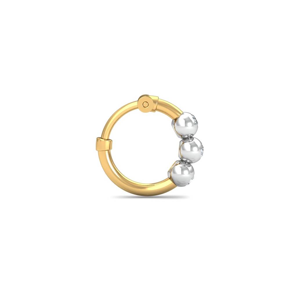 9K Yellow Gold 3 Beads Diamond Nosering : NP9096
