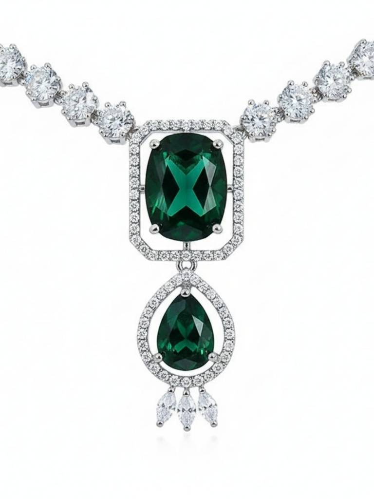 Princess Cut Ad Necklace Set For Women American Diamond Jewelry Set Bridal, Wedding Traditional Necklace  : NS0125GJD443P1550S