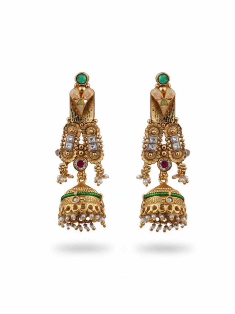 Gold Plated Kundan Bridal Heritage Jewellery Choker Necklace Set With Green & Maroon Stones, Pearl Beads : NS0226KPD2059P651GM