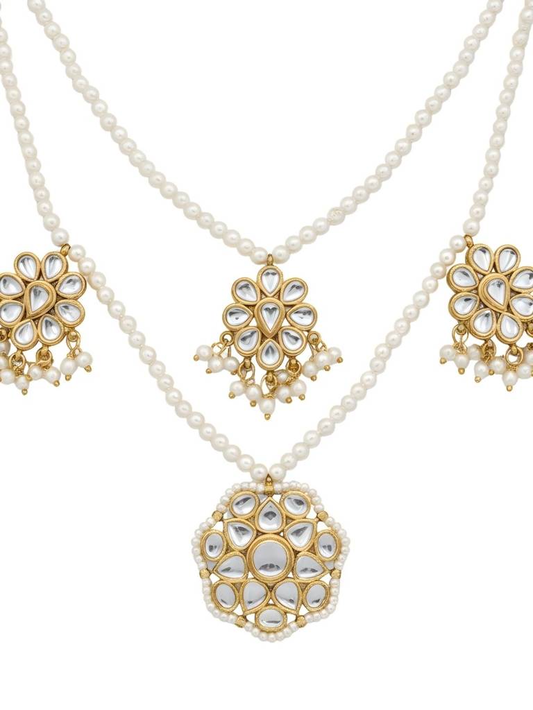 Statement Choker Necklace With Kundan Accents & Matching Earrings – Bridal & Festive Jewelry Set (Design 2) : NS0825GCD2P2800GW