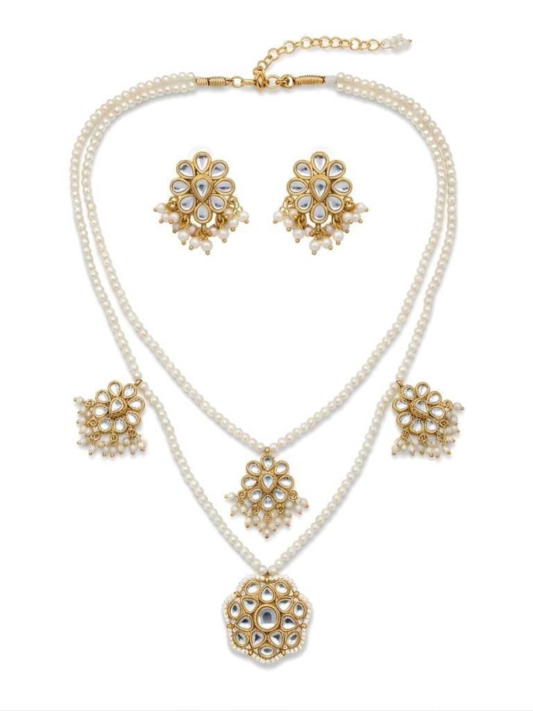 Statement Choker Necklace With Kundan Accents & Matching Earrings – Bridal & Festive Jewelry Set (Design 2) : NS0825GCD2P2800GW