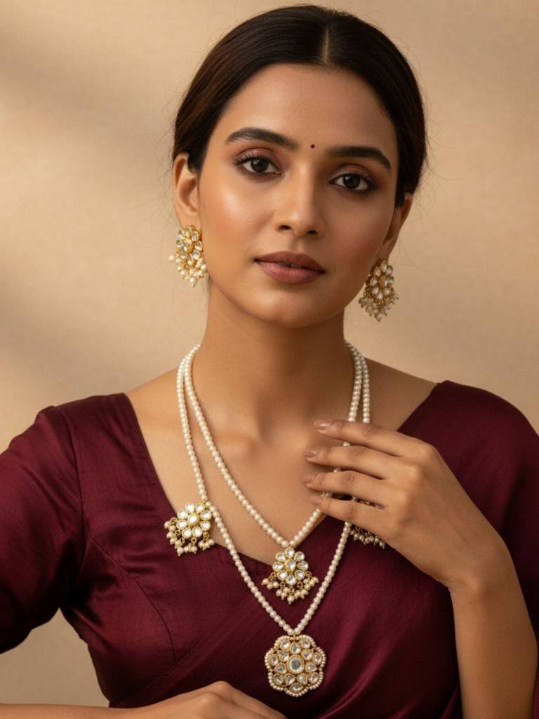 Statement Choker Necklace With Kundan Accents & Matching Earrings – Bridal & Festive Jewelry Set (Design 2) : NS0825GCD2P2800GW
