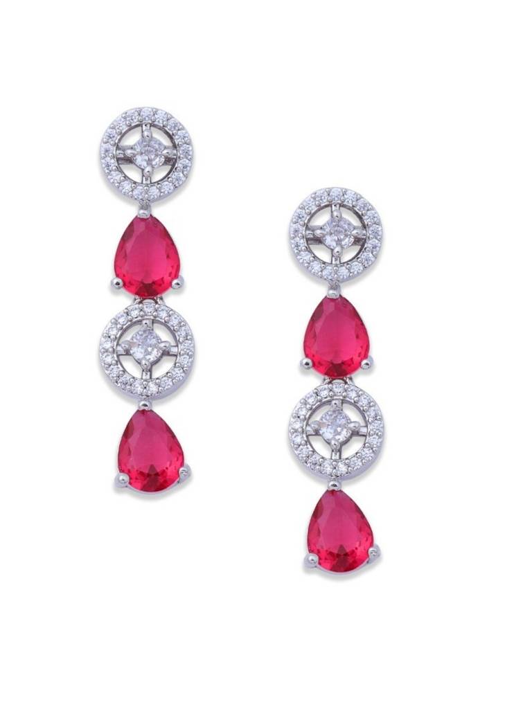 Silver Plated Minimal Necklace Set With Earrings American Diamond Adjustable Chain, Push-Back Earrings – : NS0825GJD375P1260SR