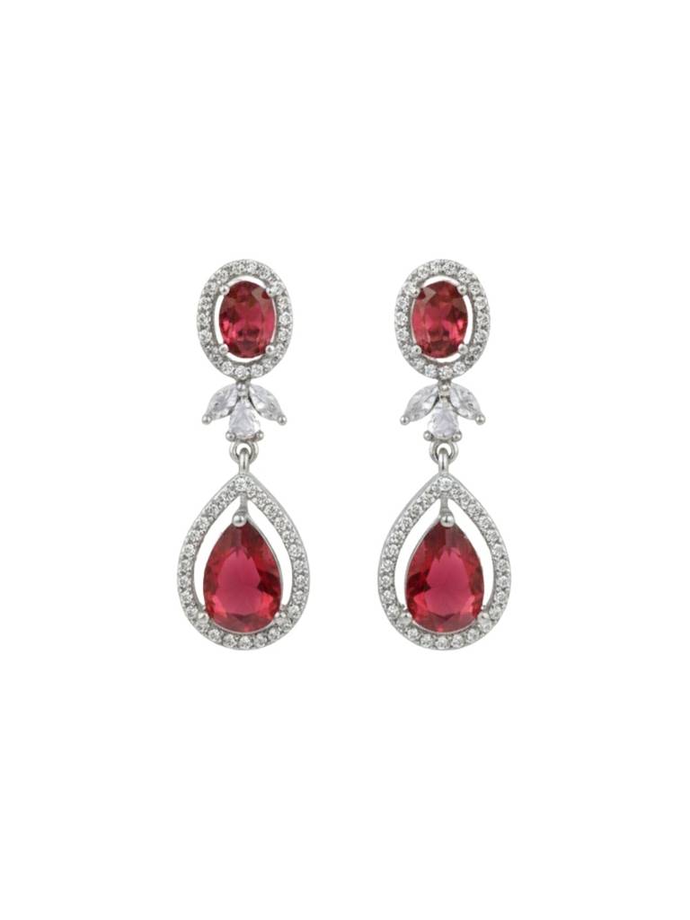 Silver-Plated Ruby-Coloured American Diamond Necklace Set For Women | Party Use & Bridal Jewellery With  : NS1125GJD379P2170SP
