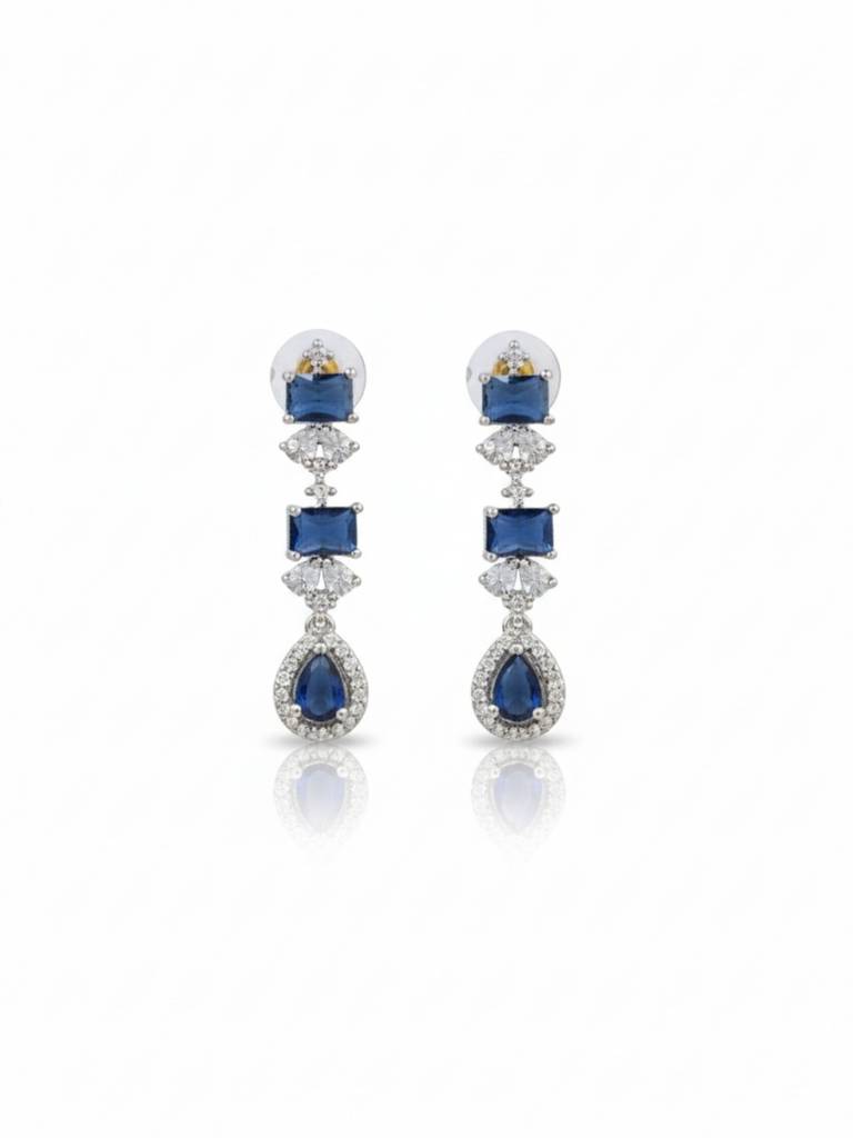 Silver-Plated Navy Blue Crystal Necklace Set For Women | Party Use Western Jewellery With Earrings | Lig : NS1125GJD578P1700SB