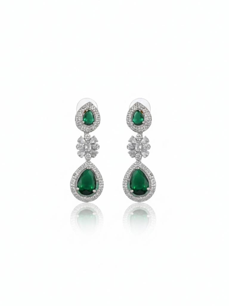 Silver-Plated Necklace Set For Women | Premium American Diamond Jewellery With Earrings | Bridal, Party  : NS1125GJD817P2510SG