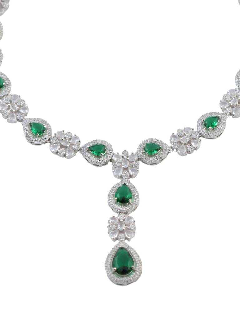 Silver-Plated Necklace Set For Women | Premium American Diamond Jewellery With Earrings | Bridal, Party  : NS1125GJD817P2510SG