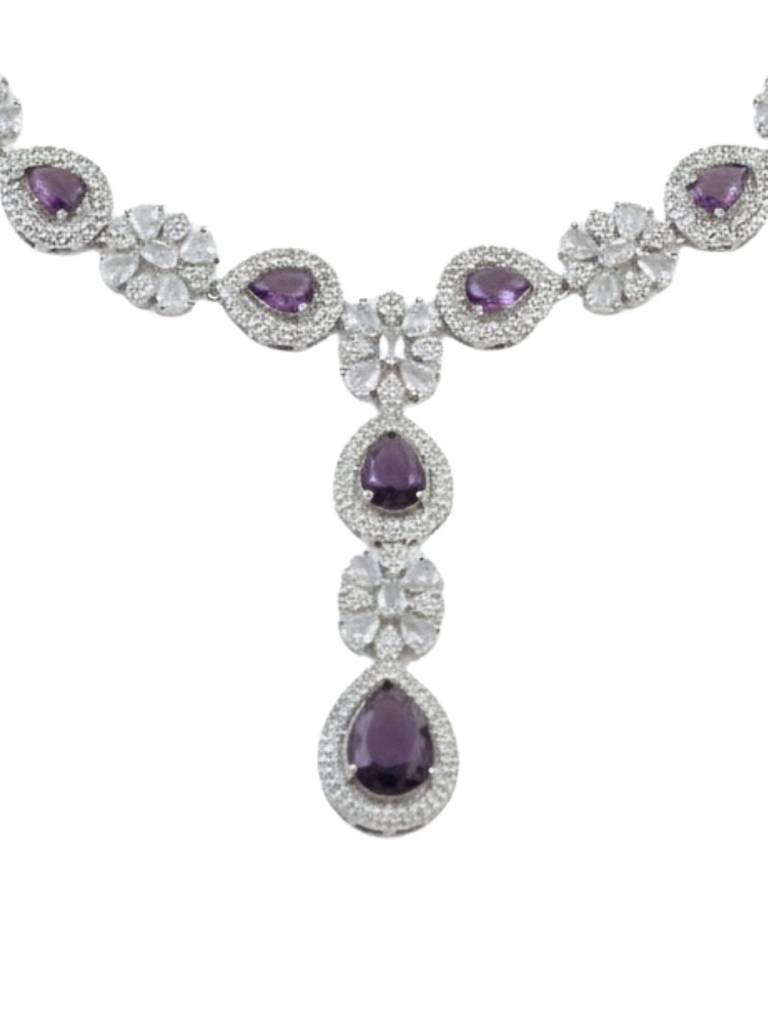 Silver-Plated Necklace Set For Women | Premium American Diamond Jewellery With Earrings | Bridal, Party  : NS1125GJD817P2510SP